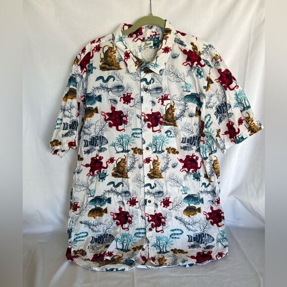 LRG UNDERWATER SHORT SLEEVE BUTTON-UP SHIRT UNDERWATER SEA LIFE LEMUR 3XL - Picture 2 of 9